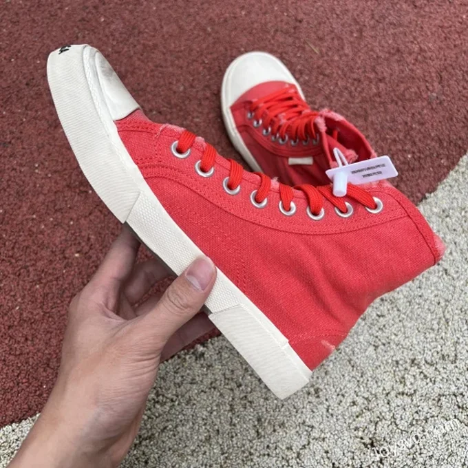 Balenciaga Paris White Red High Top Canvas Sneakers