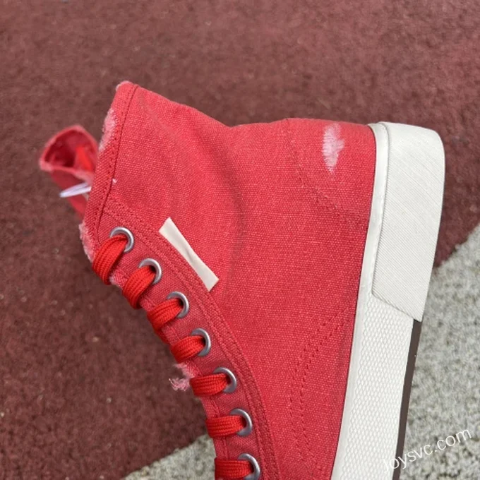 Balenciaga Paris White Red High Top Canvas Sneakers