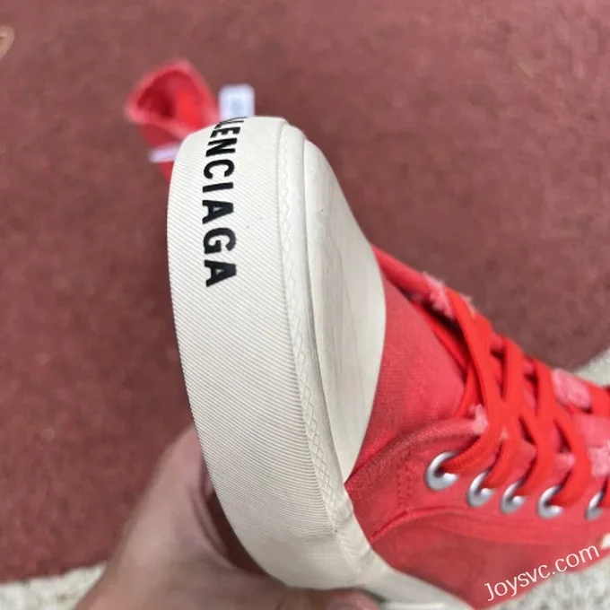 Balenciaga Paris White Red High Top Canvas Sneakers