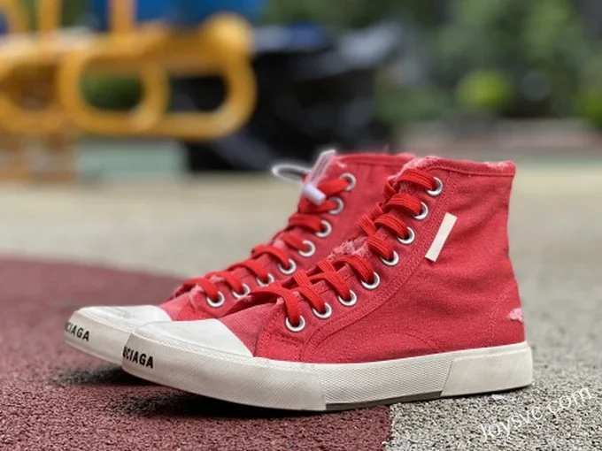 Balenciaga Paris White Red High Top Canvas Sneakers