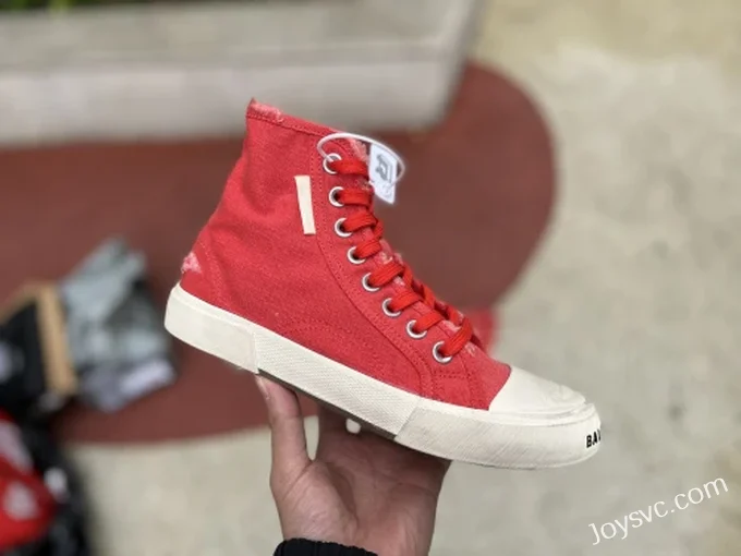 Balenciaga Paris White Red High Top Canvas Sneakers