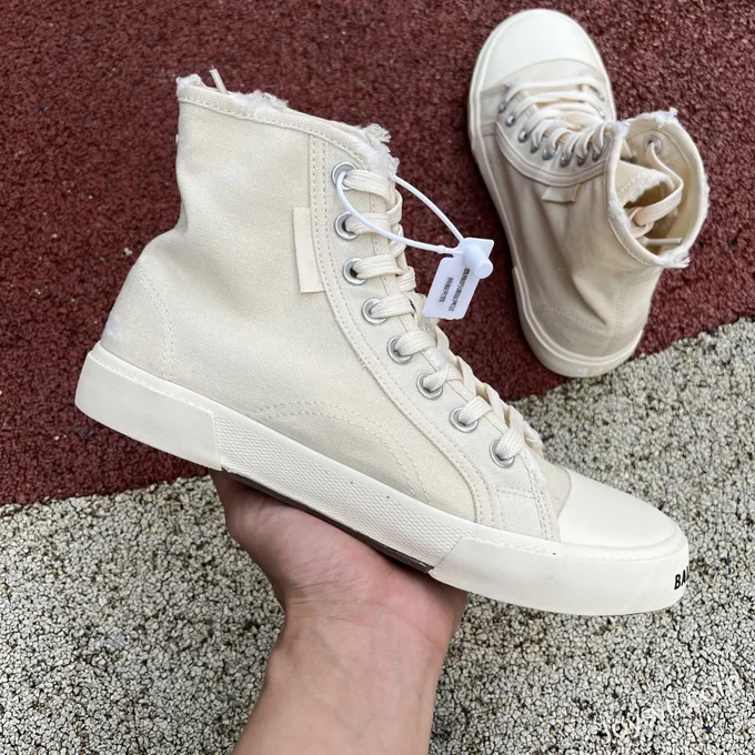 Balenciaga Paris Beige High Top Canvas Sneakers