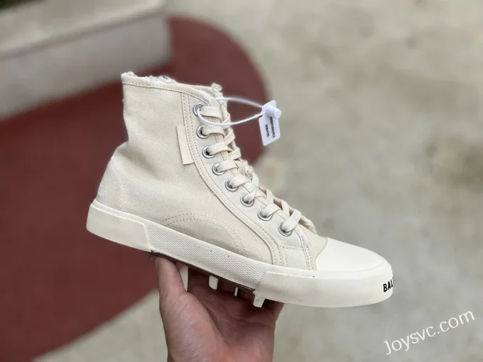 Balenciaga Paris Beige High Top Canvas Sneakers