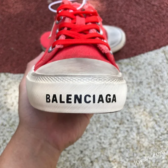 Balenciaga Paris White Red Slip-On Canvas Sneakers