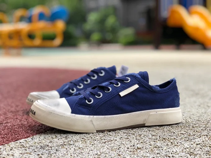 Balenciaga Paris Navy Blue Low Top Canvas Sneakers