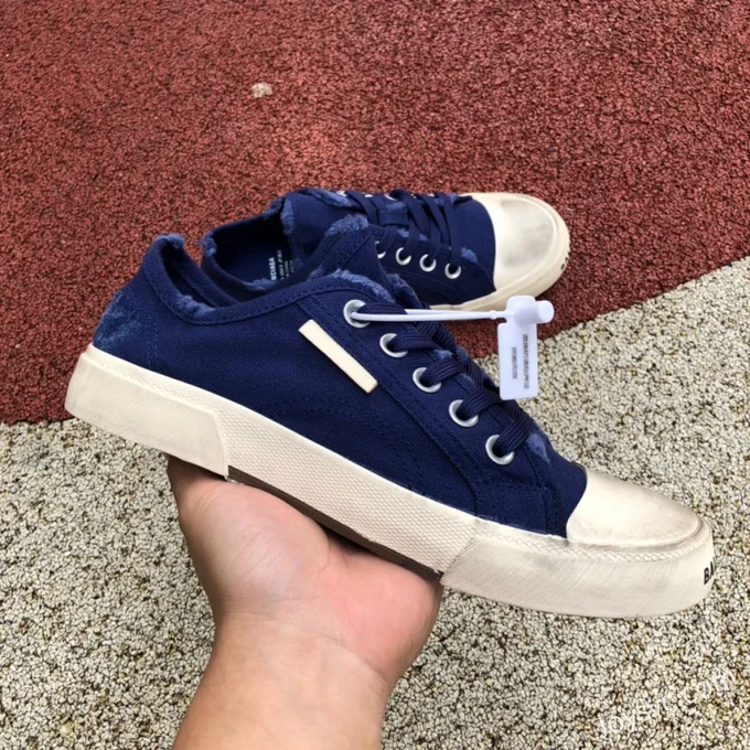 Balenciaga Paris Navy Blue Low Top Canvas Sneakers