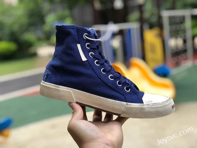 Balenciaga Paris Navy Blue High Top Canvas Sneakers