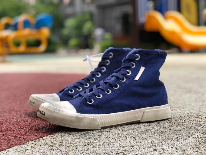 Balenciaga Paris Navy Blue High Top Canvas Sneakers