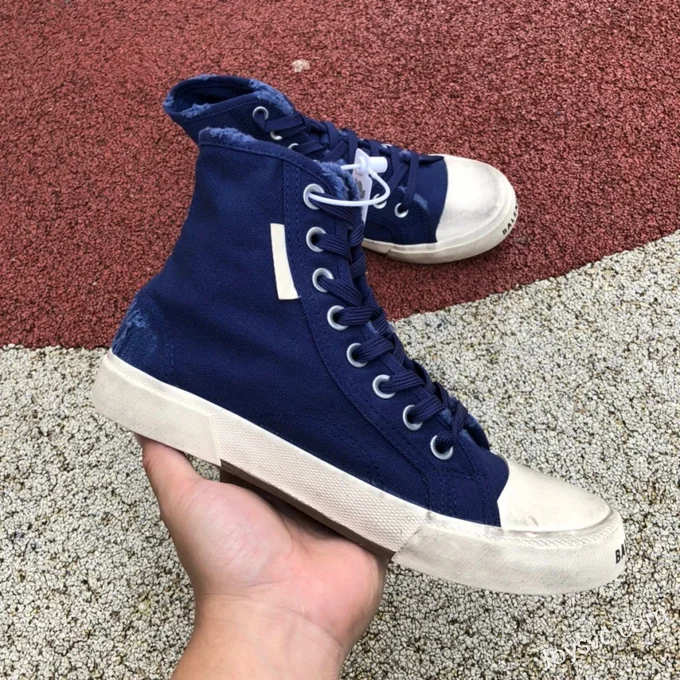 Balenciaga Paris Navy Blue High Top Canvas Sneakers