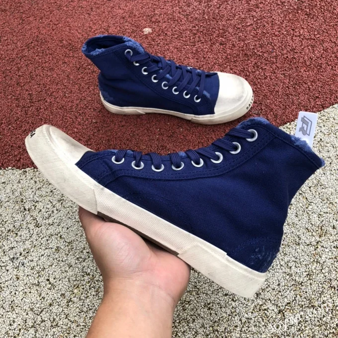 Balenciaga Paris Navy Blue High Top Canvas Sneakers