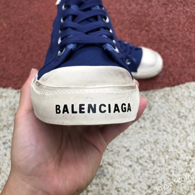 Balenciaga Paris Navy Blue High Top Canvas Sneakers