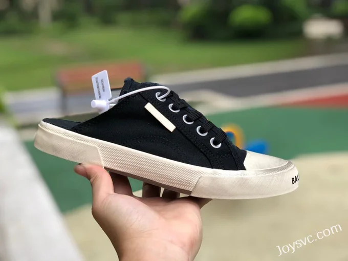 Balenciaga Paris Black White Slip-On Canvas Sneakers