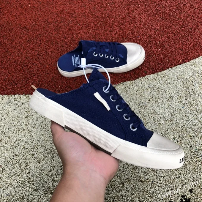 Balenciaga Paris Blue White Slip-On Canvas Sneakers