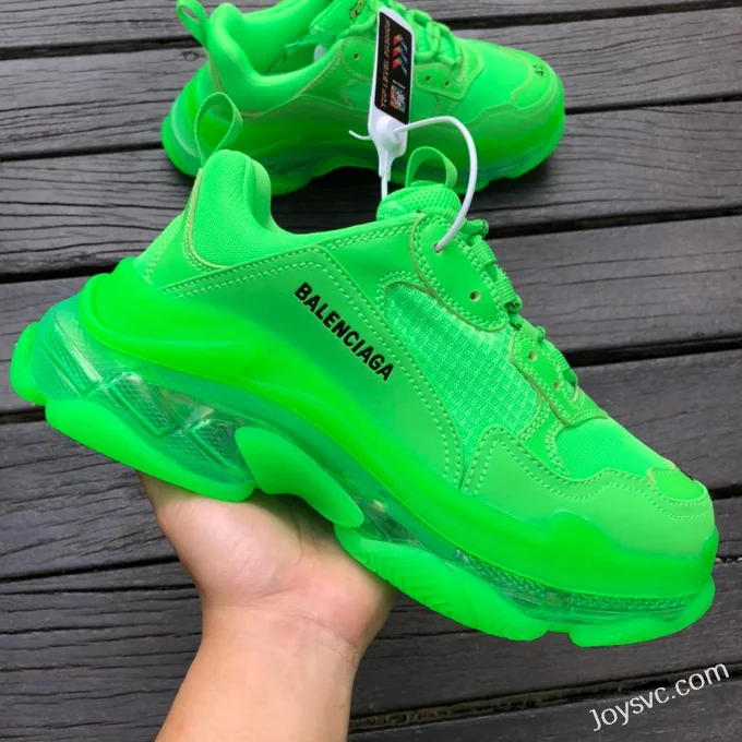 Balenciaga Fluorescent Green Triple S Clear Sole Vintage Dad Shoes