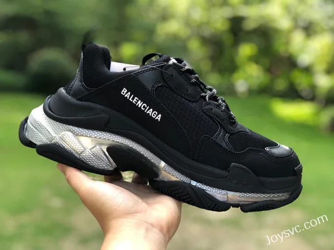 Balenciaga Black Silver Triple S Clear Sole Vintage Dad Shoes