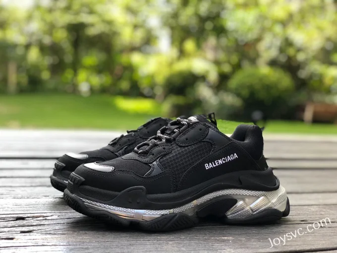 Balenciaga Black Silver Triple S Clear Sole Vintage Dad Shoes