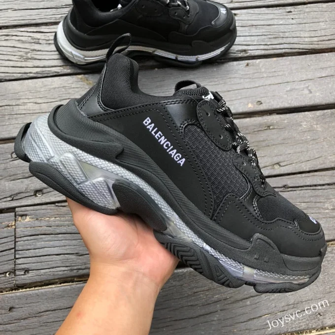 Balenciaga Black Silver Triple S Clear Sole Vintage Dad Shoes