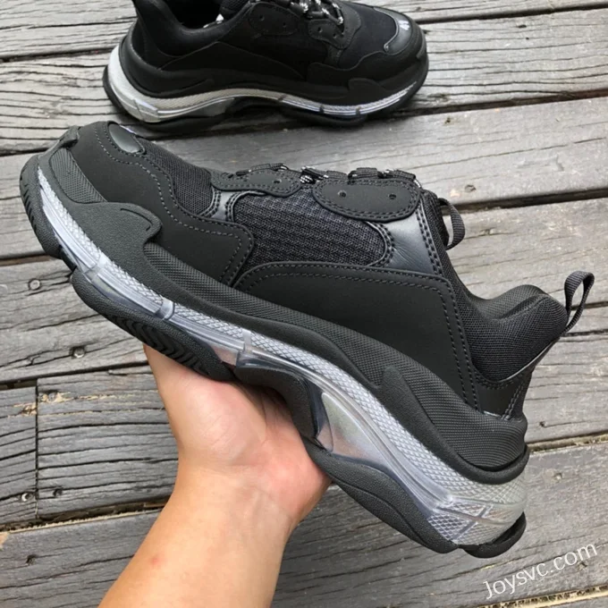 Balenciaga Black Silver Triple S Clear Sole Vintage Dad Shoes