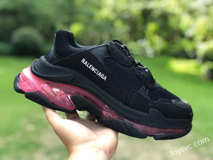 Balenciaga Black Pink Triple S Clear Sole Vintage Dad Shoes