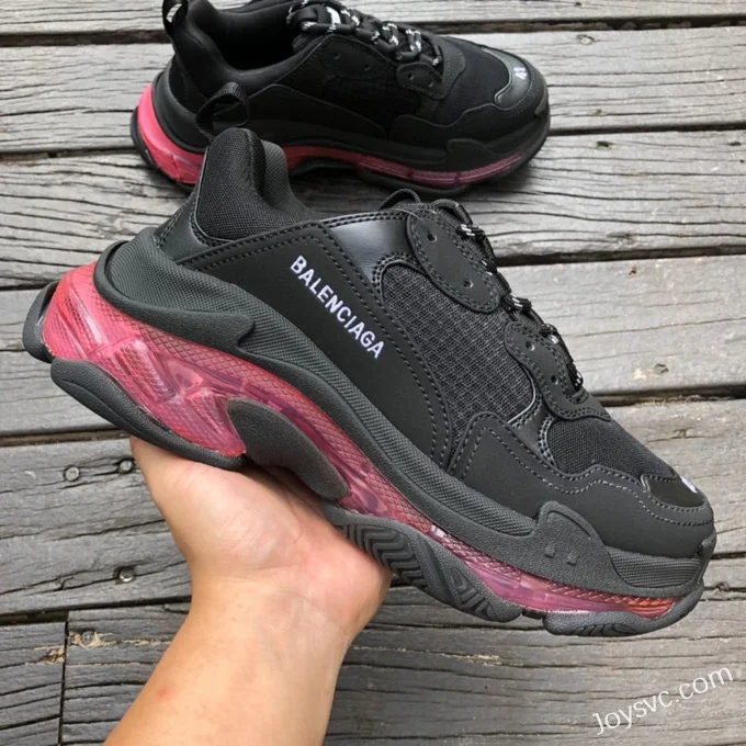 Balenciaga Black Pink Triple S Clear Sole Vintage Dad Shoes