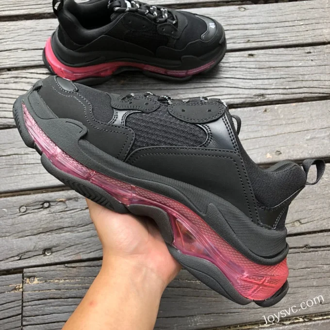 Balenciaga Black Pink Triple S Clear Sole Vintage Dad Shoes