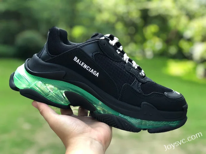 Balenciaga Black Green Triple S Clear Sole Vintage Dad Shoes