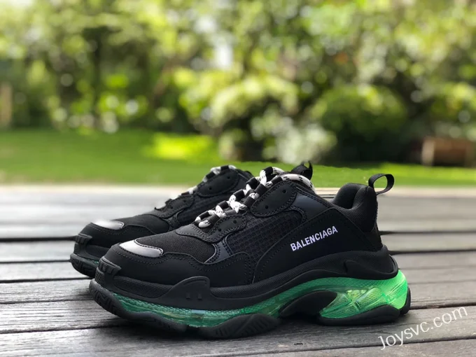 Balenciaga Black Green Triple S Clear Sole Vintage Dad Shoes