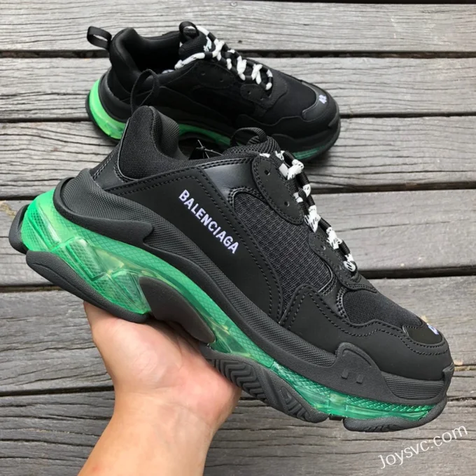 Balenciaga Black Green Triple S Clear Sole Vintage Dad Shoes