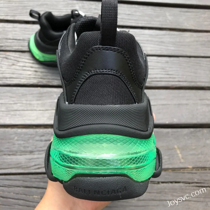 Balenciaga Black Green Triple S Clear Sole Vintage Dad Shoes