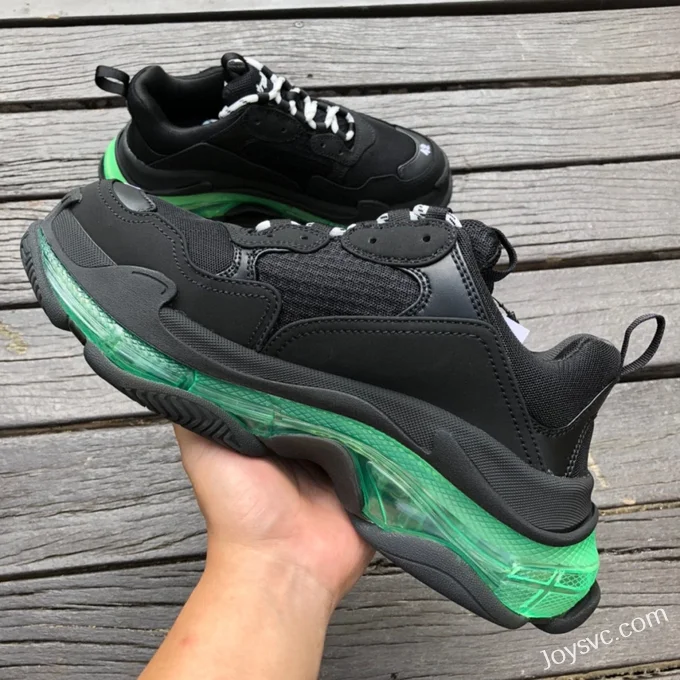 Balenciaga Black Green Triple S Clear Sole Vintage Dad Shoes