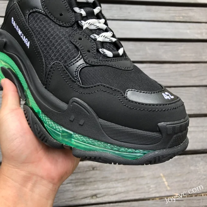 Balenciaga Black Green Triple S Clear Sole Vintage Dad Shoes