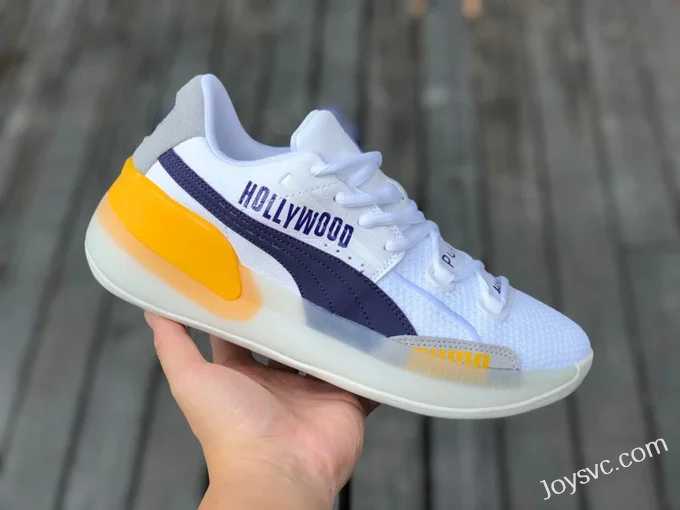 Puma Clyde Hardwood Basketball Shoes White Yellow Purple