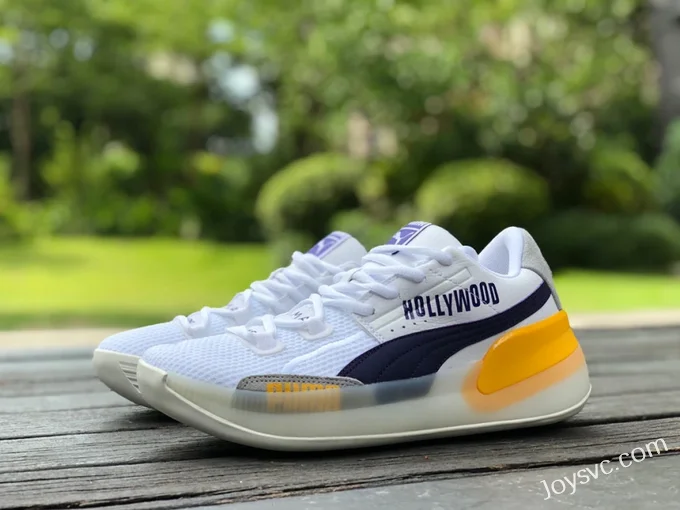 Puma Clyde Hardwood Basketball Shoes White Yellow Purple