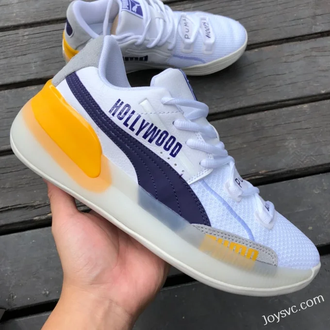 Puma Clyde Hardwood Basketball Shoes White Yellow Purple