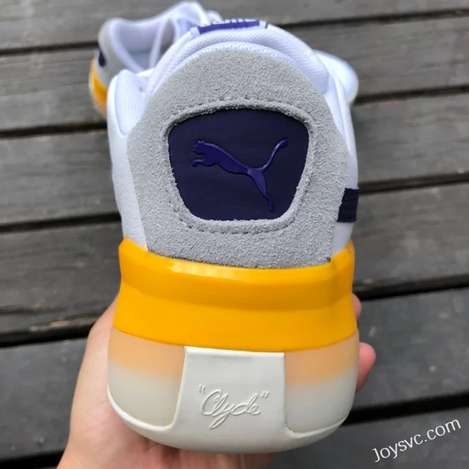 Puma Clyde Hardwood Basketball Shoes White Yellow Purple