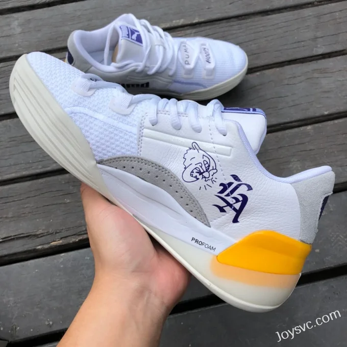 Puma Clyde Hardwood Basketball Shoes White Yellow Purple