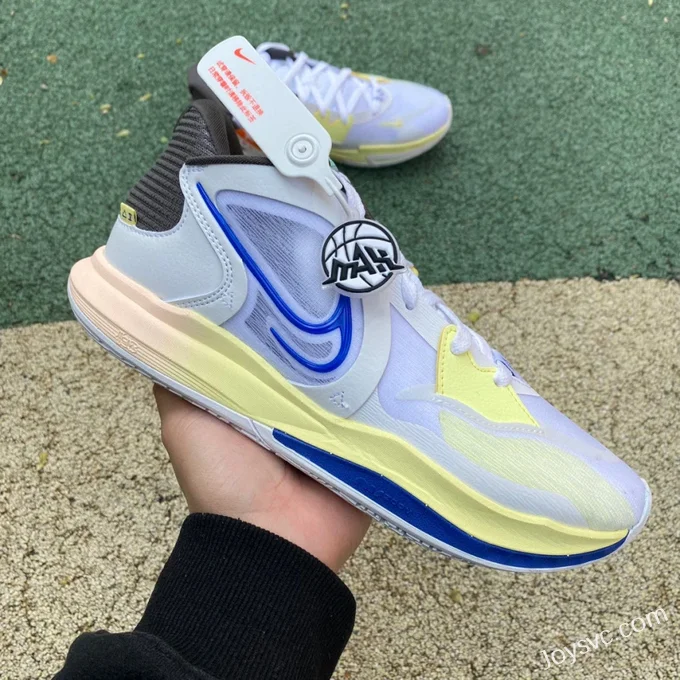 Nike Kyrie 5 Low White Blue Yellow Basketball Shoes DJ6014-100