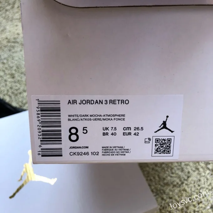 Air Jordan 3 Dark Mocha CK9246-102 White Brown Pink