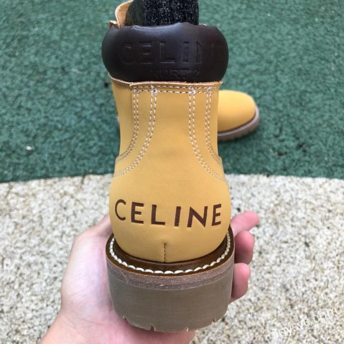 CELINE Leather Lace-Up Ankle Boots for Women in Brown