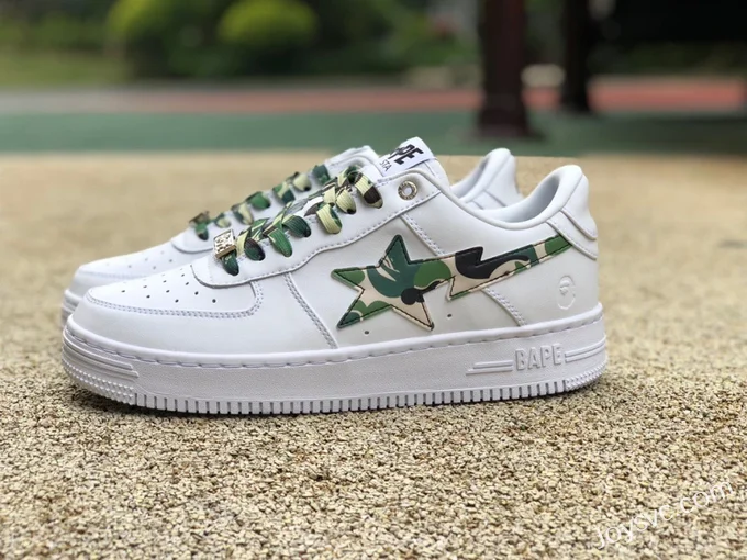 BAPE STA SK8 Low-Top Shoes in White and Green Camo