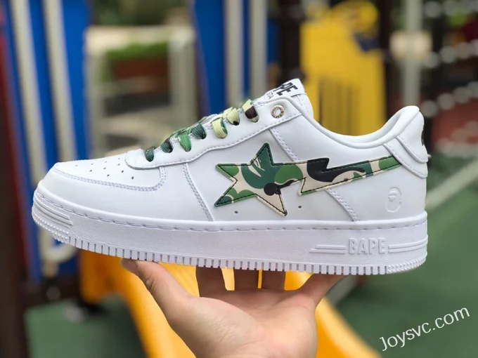 BAPE STA SK8 Low-Top Shoes in White and Green Camo