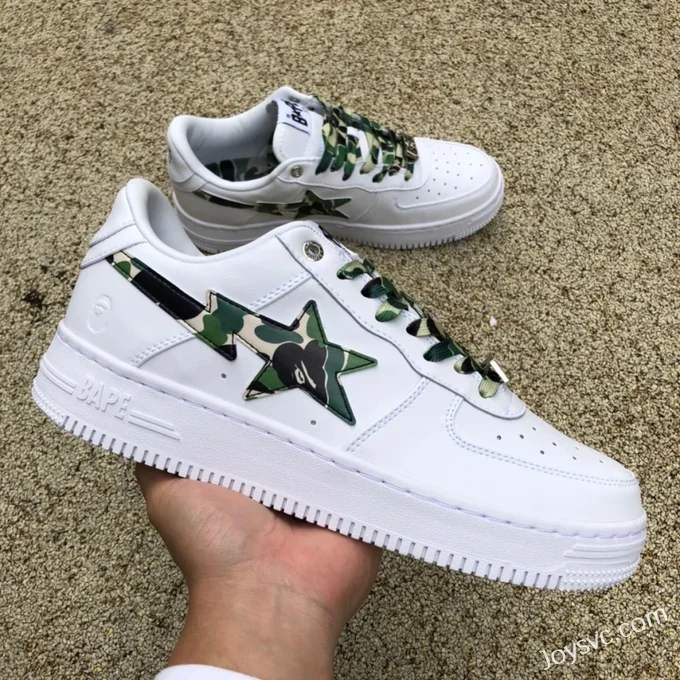 BAPE STA SK8 Low-Top Shoes in White and Green Camo