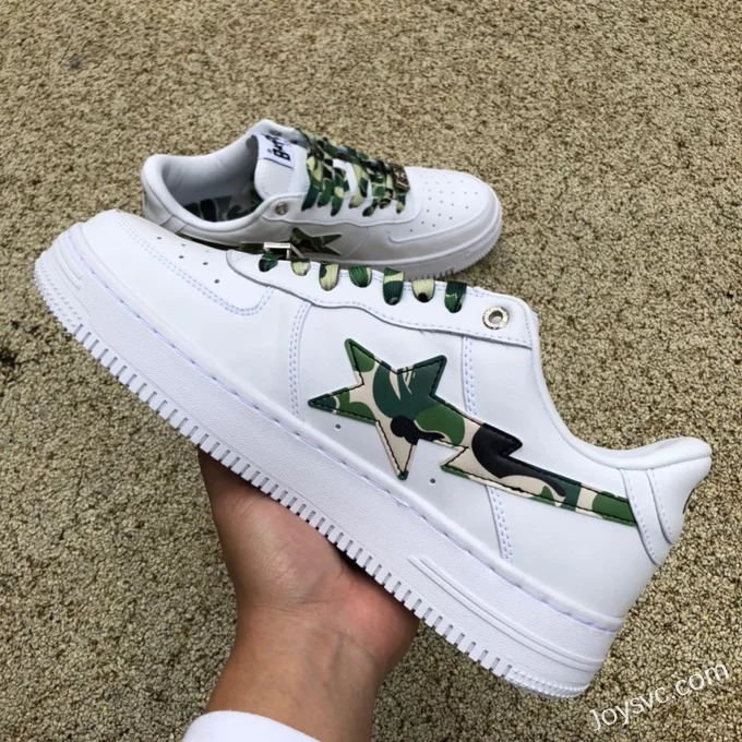 BAPE STA SK8 Low-Top Shoes in White and Green Camo