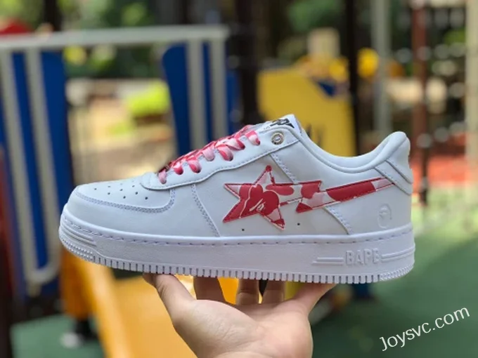 BAPE STA SK8 Low-Top Shoes in White and Red