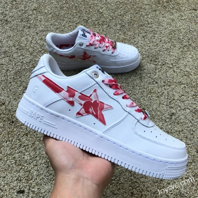 BAPE STA SK8 Low-Top Shoes in White and Red