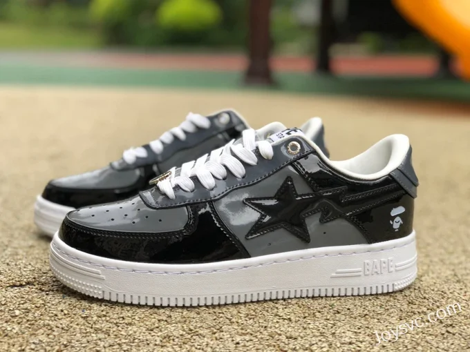 BAPE STA SK8 Low-Top Shoes in Black and Grey with Patent Leather