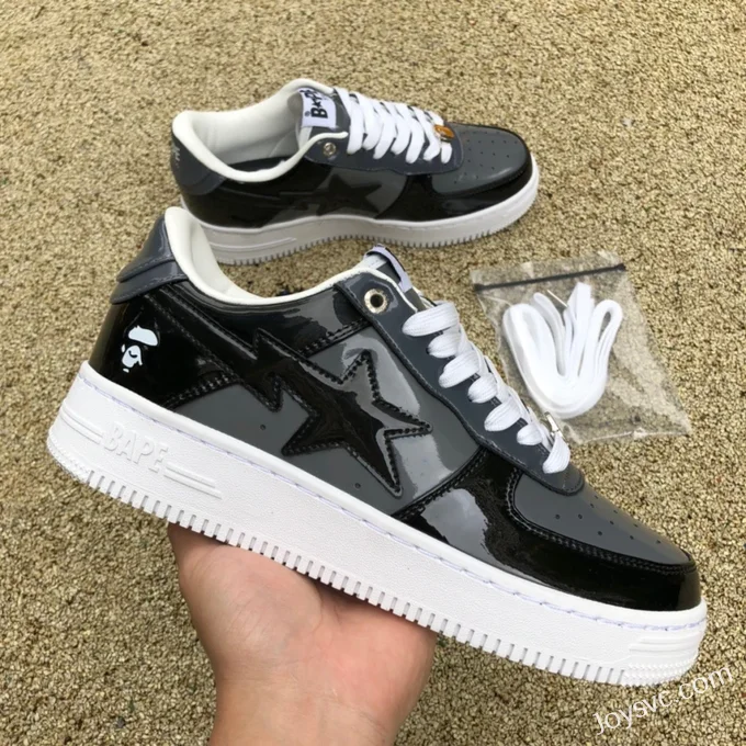 BAPE STA SK8 Low-Top Shoes in Black and Grey with Patent Leather