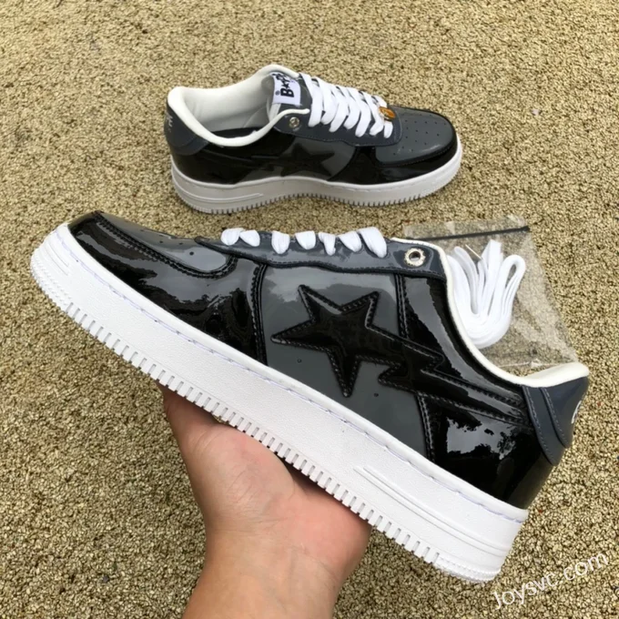 BAPE STA SK8 Low-Top Shoes in Black and Grey with Patent Leather