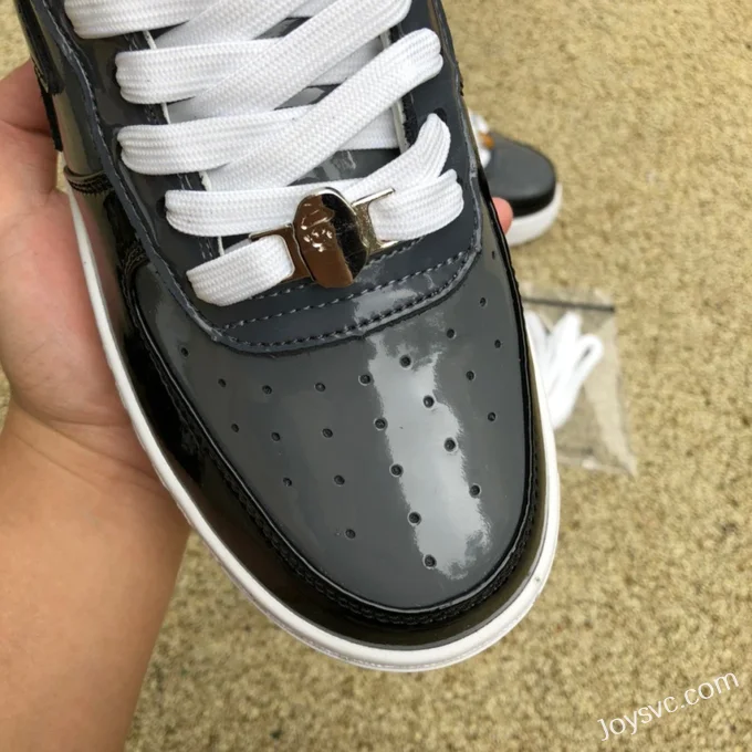 BAPE STA SK8 Low-Top Shoes in Black and Grey with Patent Leather