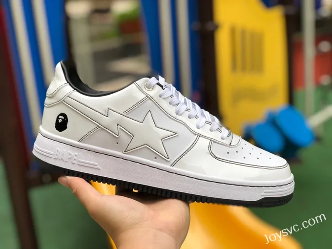 BAPE STA SK8 Low-Top Shoes in White with Patent Leather